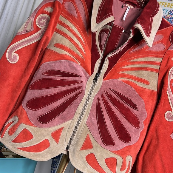 Free People Cow Suede Stars are Psychedelic Jacket  Large X-Large Boho - Picture 2 of 12